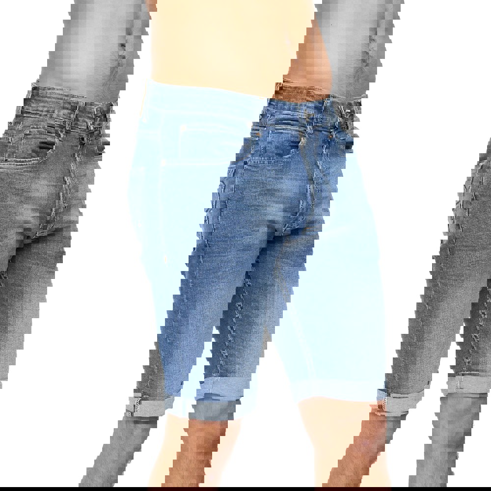 Crosshatch Mens Tonwin Denim Embossed Shorts - Mid Wash