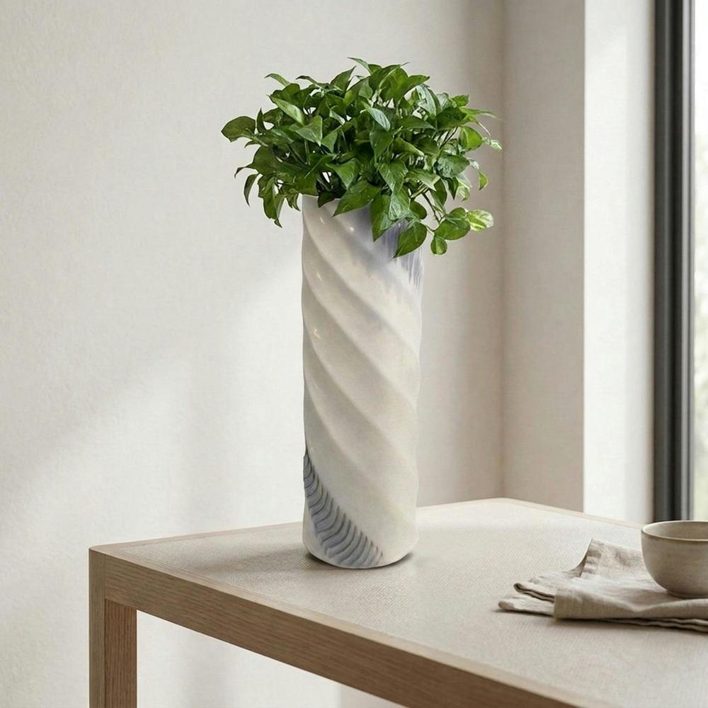 Garden Greatness Textured Blue Spiral Ceramic Cylinder Vase