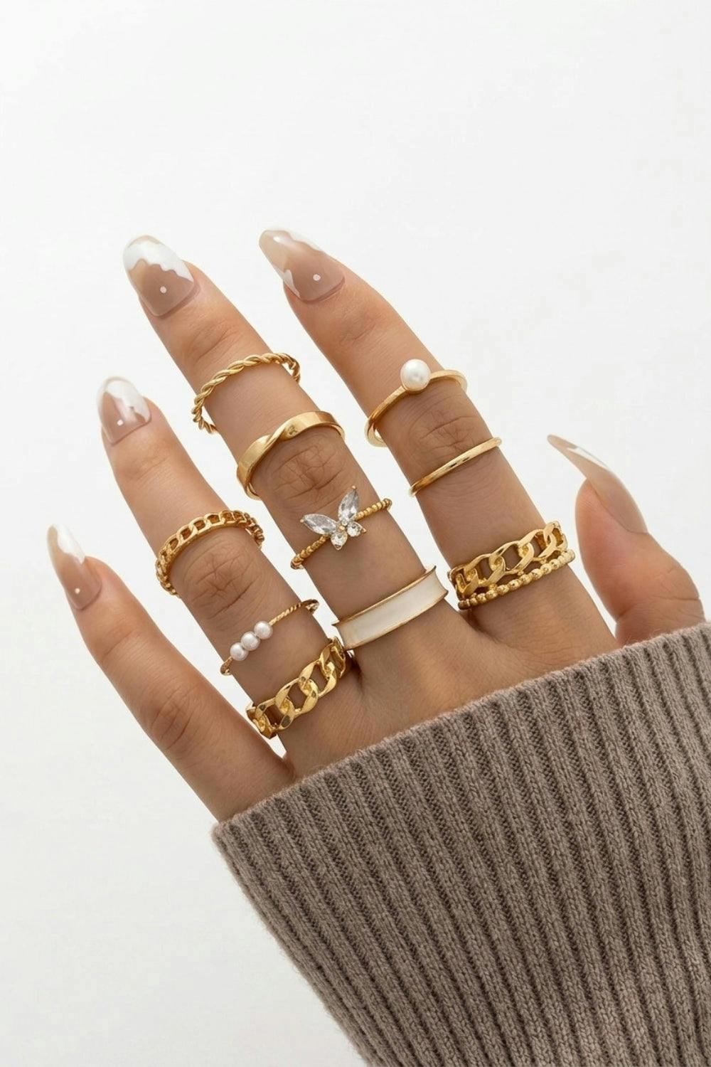 Serla 10pc Gold Fashion Ring Set