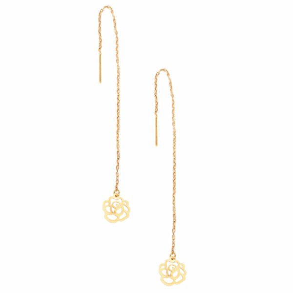 A pair of Sarvin Gold Thread Through Earrings with a flower on them.