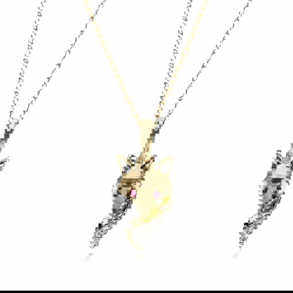 132P1779019 Gardenia Ruby Fox Pendant Necklace In 9ct Yellow Gold 1