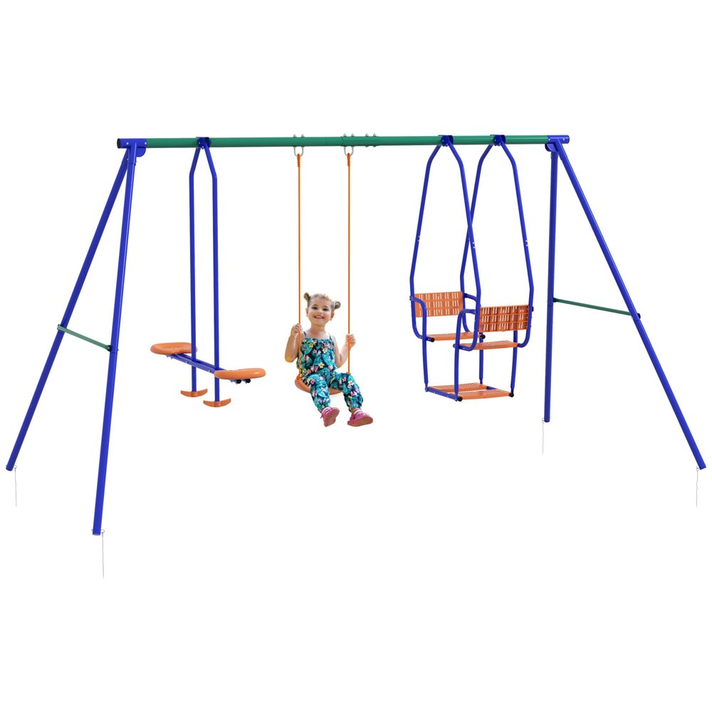 Outsunny 3 In 1 Metal Kids Swing Set With Swing, Glider, Rocking Chair 3In