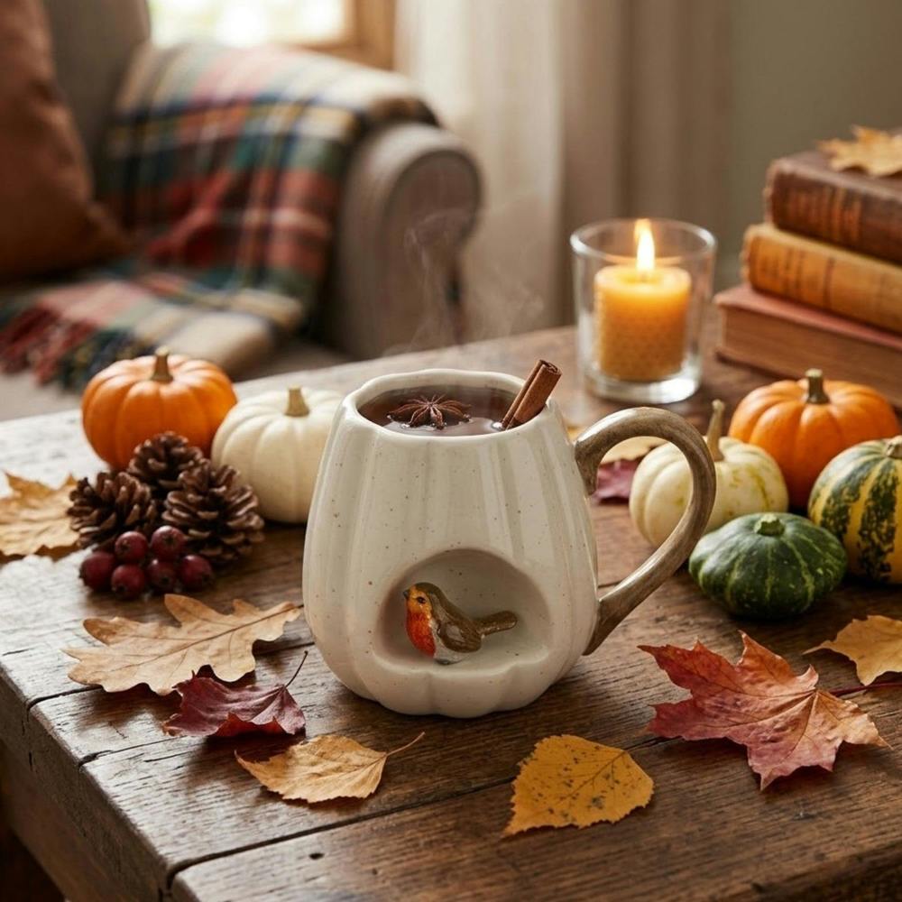 Garden Greatness Sculpted Autumn Robin Dolomite Coffee Mug