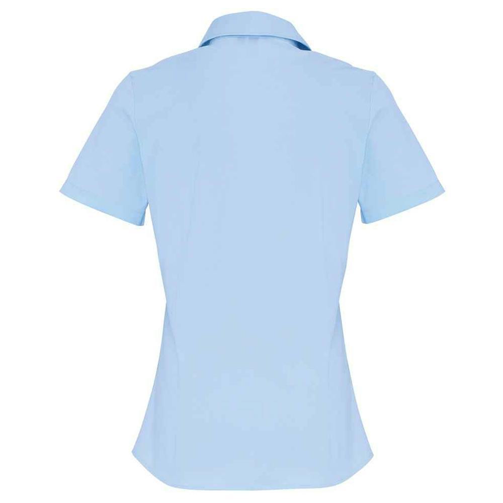 Premier Womens/Ladies Cotton Poplin Stretch Short-Sleeved Shirt - Pale Blue