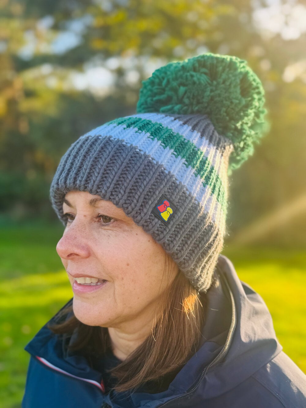 Big Bobble Hats Green, White and Grey Big Bobble Hat