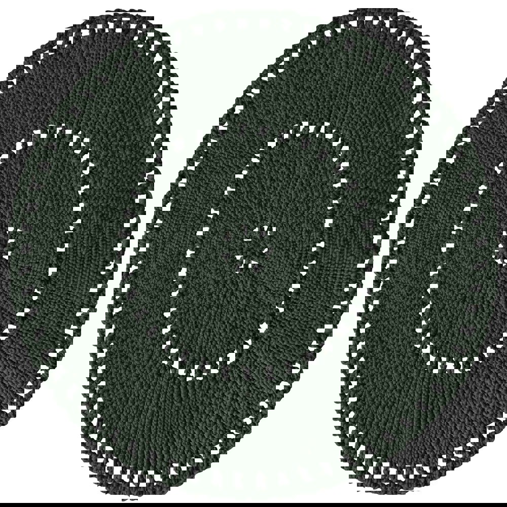 olive green round hand crochet boho rug
