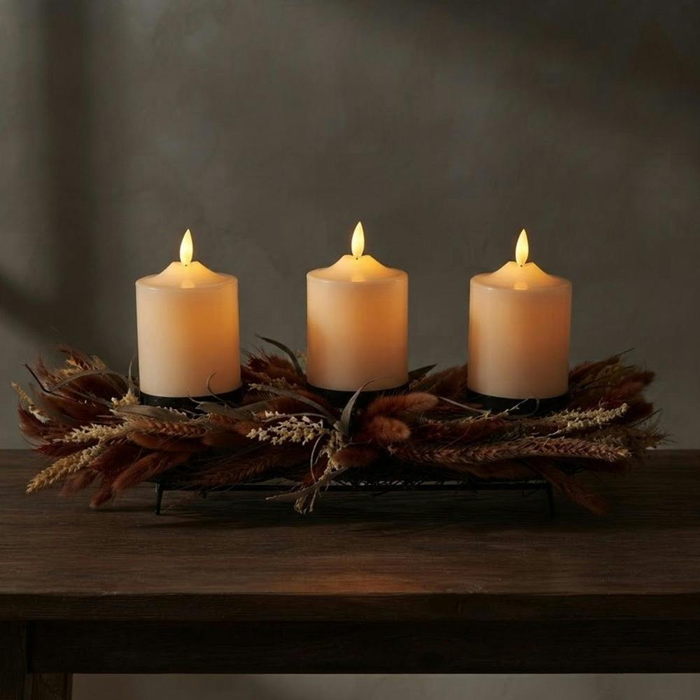 Garden Greatness Autumn Dried Auburn Wheat Grass Candle Holder Centrepiece