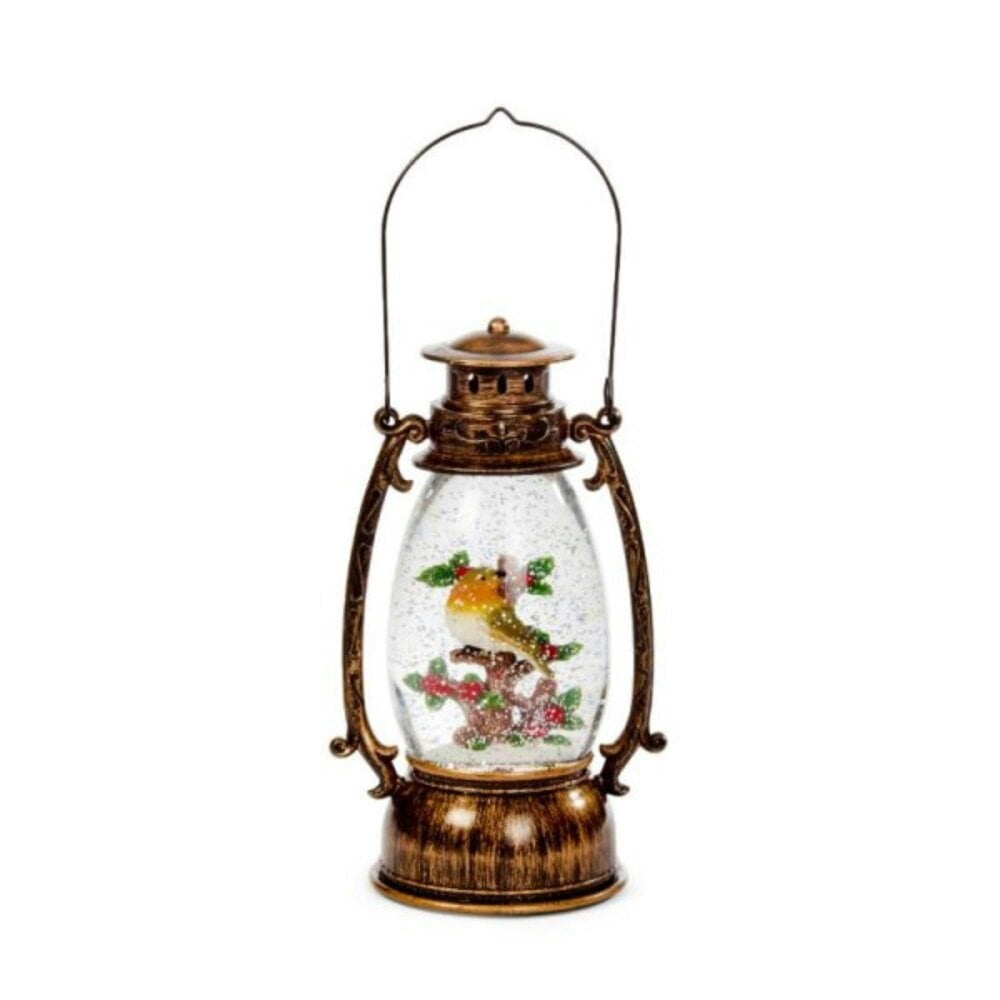Samuel Alexander 33cm Battery Operated Festive Robin Snow Swirling Christmas Lantern