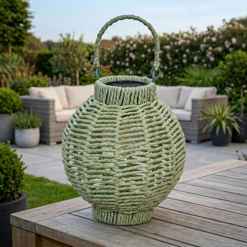 Garden Greatness Lunaria Emerald LED Wicker Solar Lantern