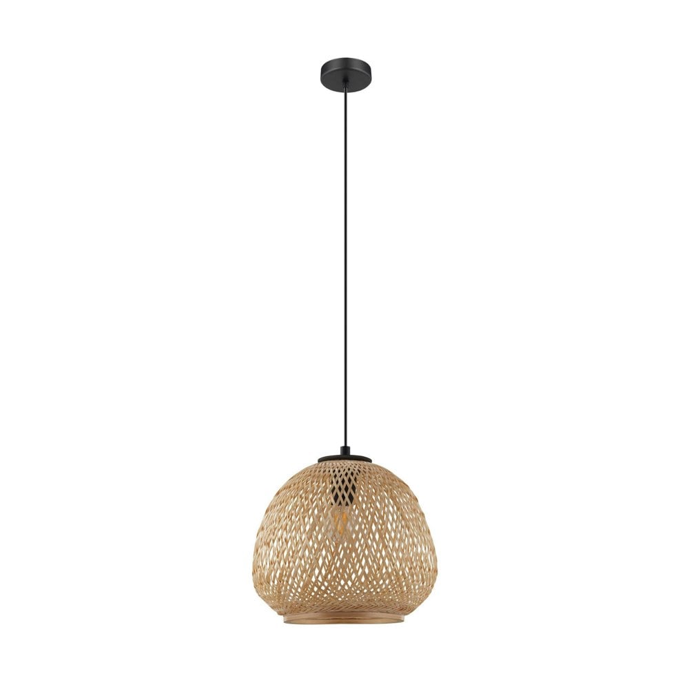 EGLO Dembleby 1-Light Rounded Natural Rattan Single Pendant