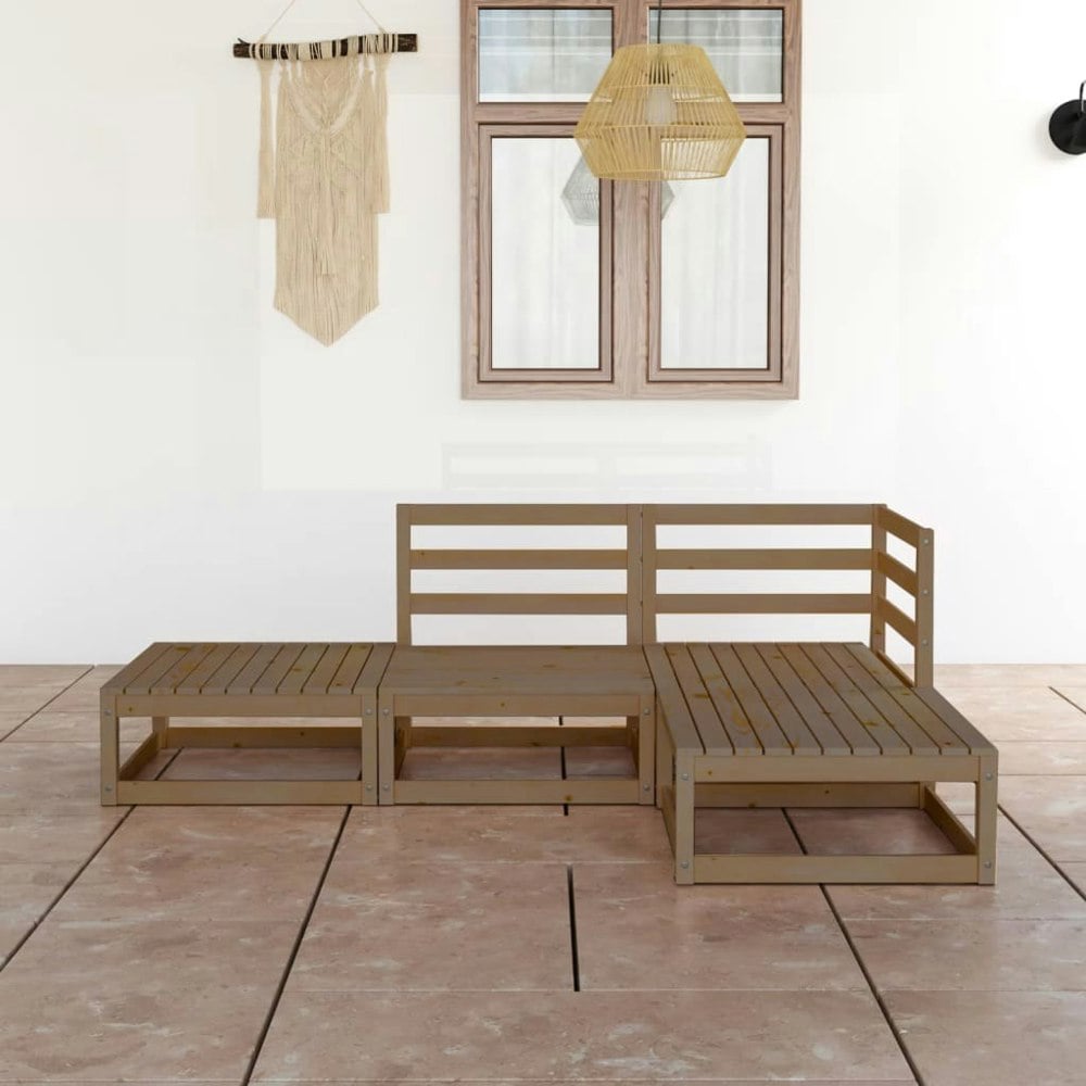 Berkfield 4 Piece Garden Lounge Set Honey Brown Solid Wood Pine