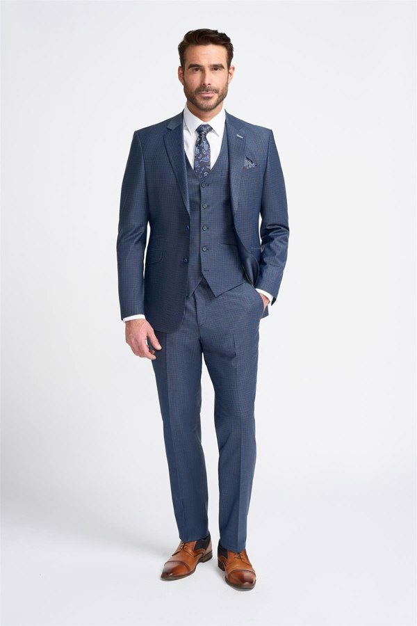 House of Cavani Bond Check Blazer - Navy