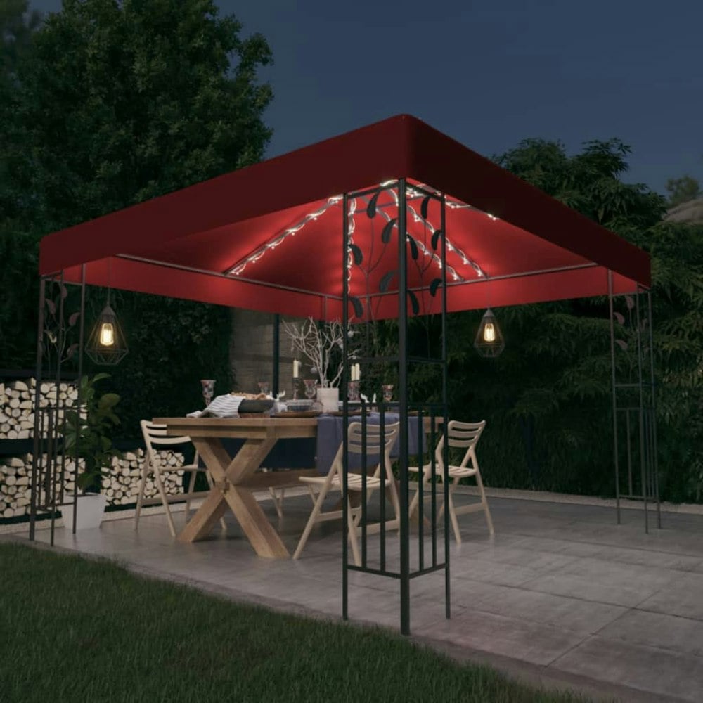Berkfield Gazebo with LED String Lights 3x3 m Wine Red