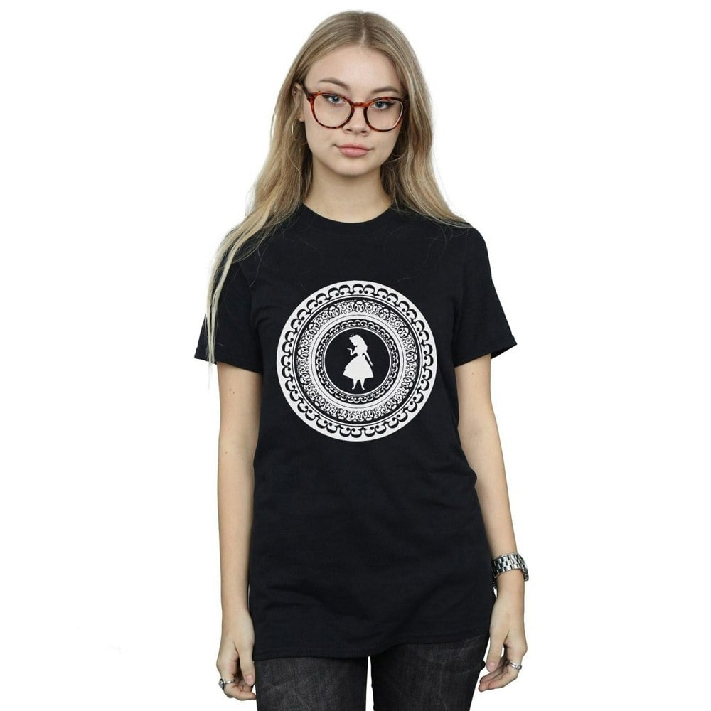 Disney Womens/Ladies Alice In Wonderland Circle Cotton Boyfriend T-Shirt - Black