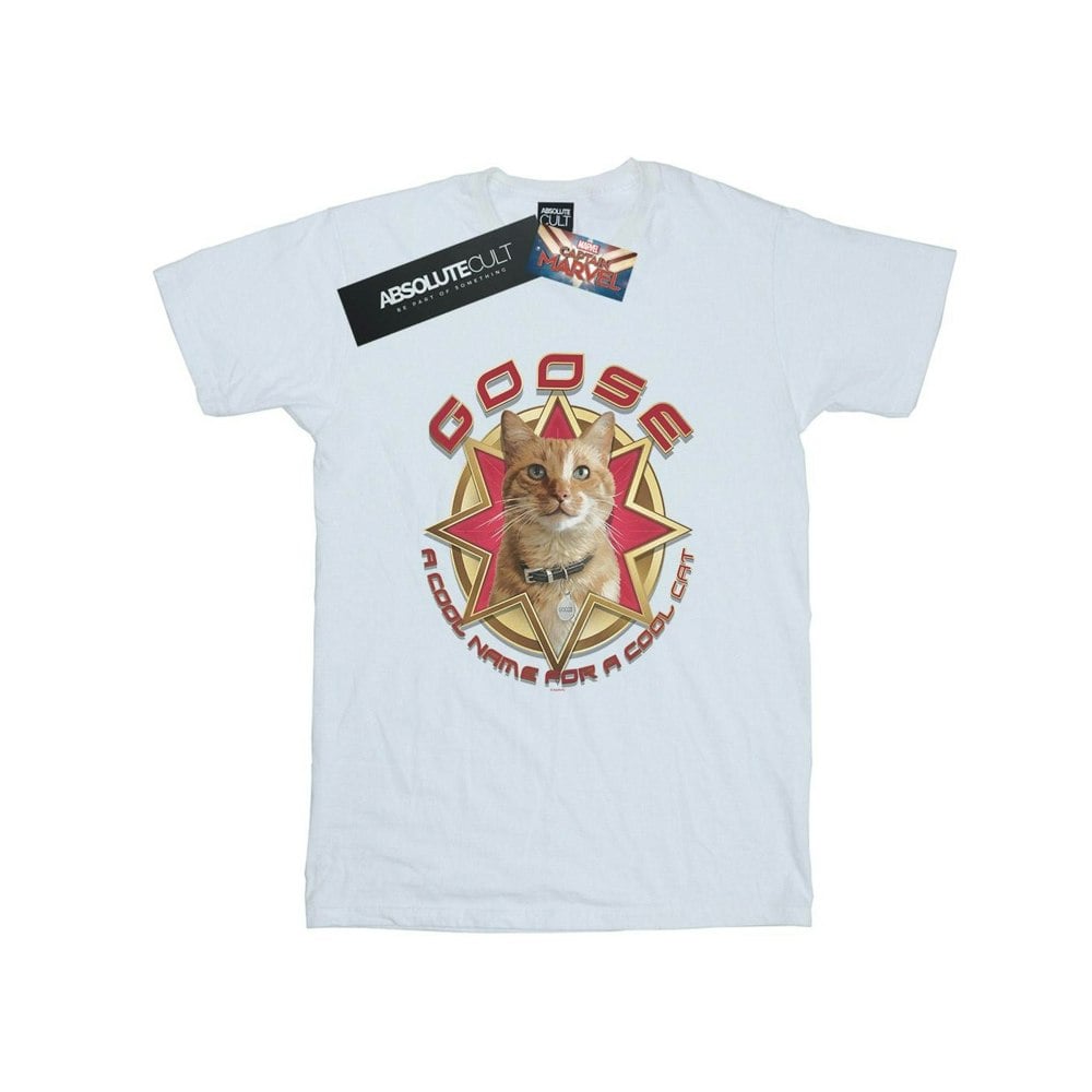 Marvel Mens Captain Marvel Goose Cool Cat T-Shirt - White