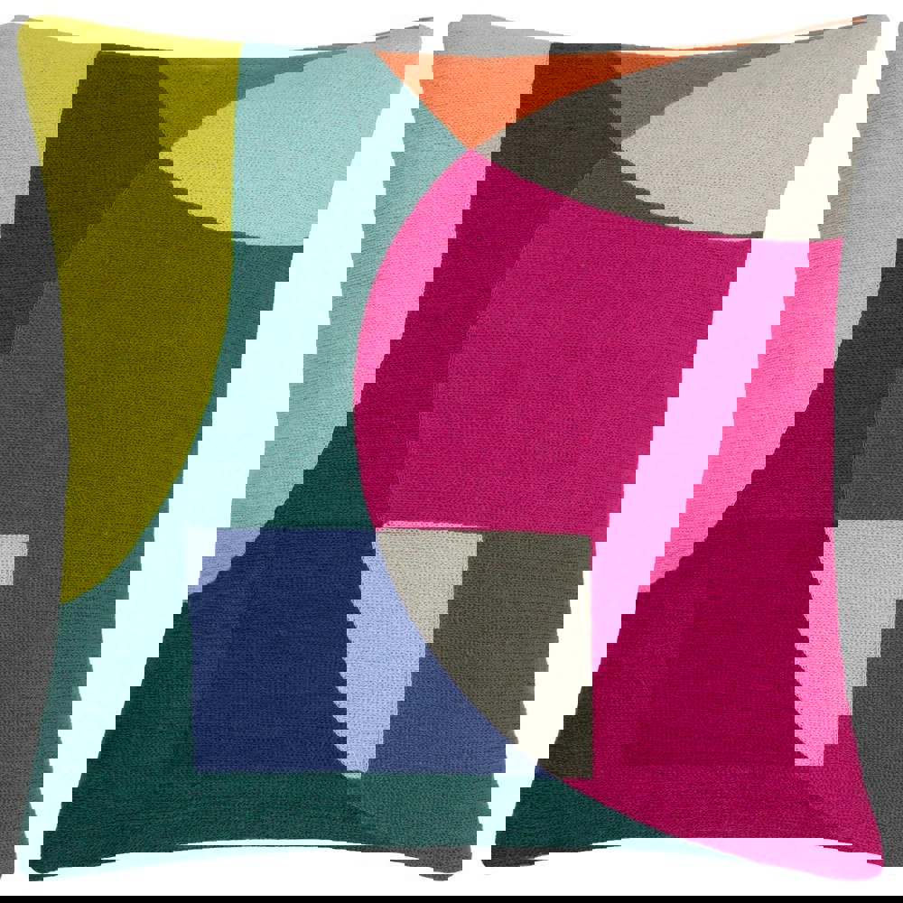 Furn Anjo Geometric Crewel Cushion Cover - Green/Multicoloured