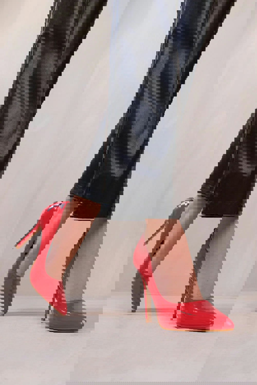 Where's That From Kyra Wide Fit High Heel Stiletto Pumps in Rouge Red Patent Faux Leather