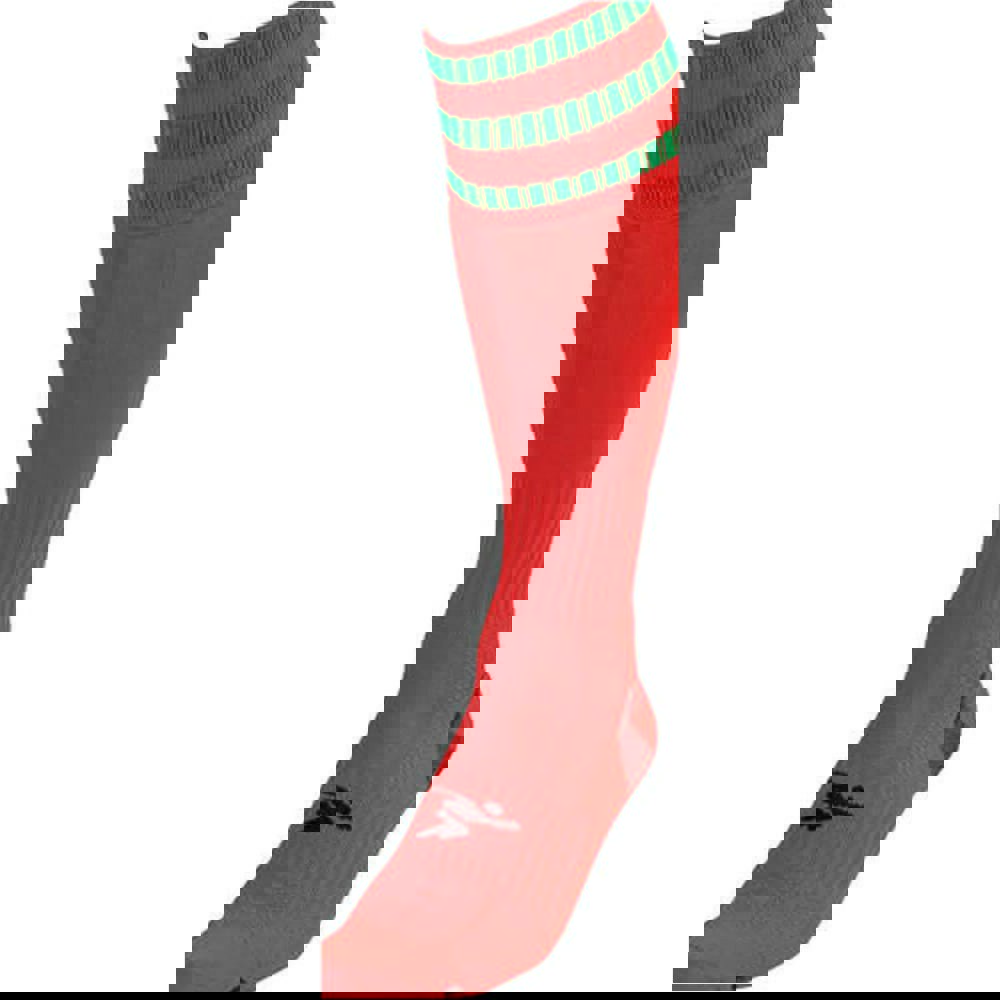 JUNIOR Size 3-6 Pro 3 Stripe Football Socks - RED/GREEN - Contoured Ankle