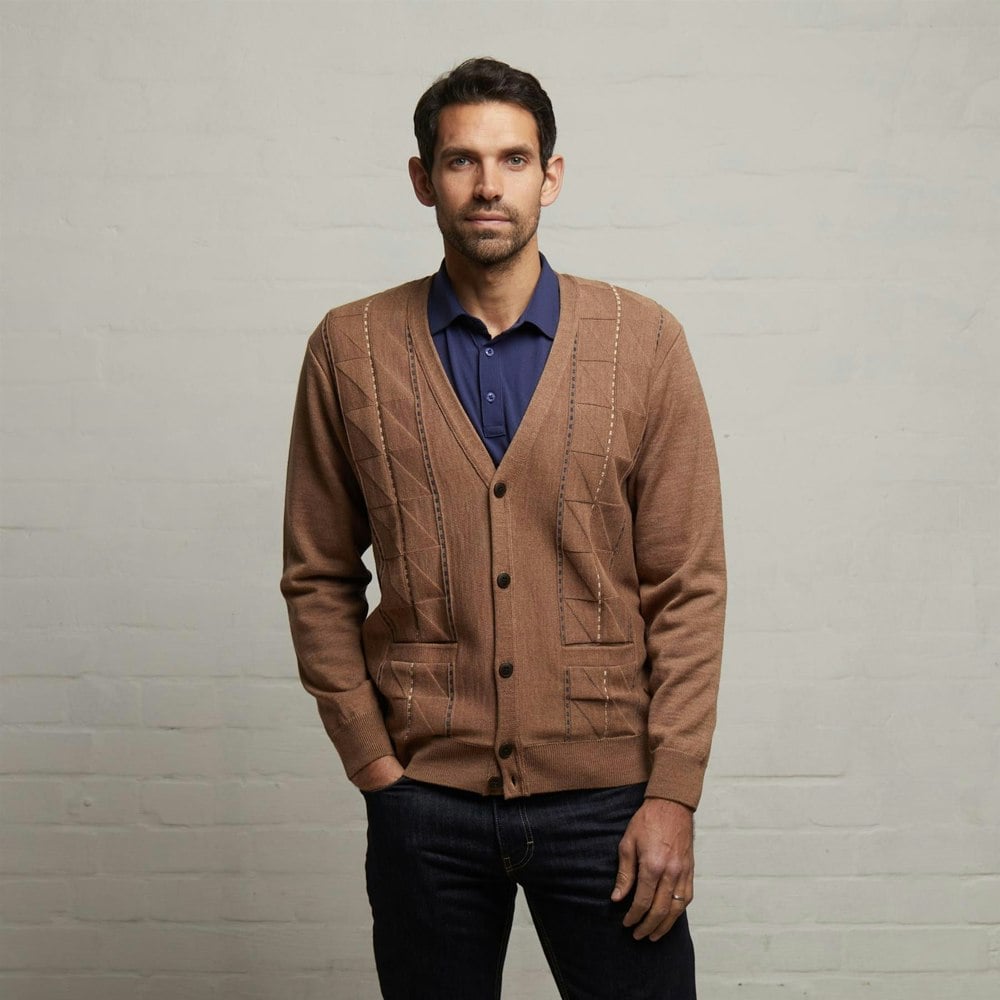 Gabicci G53M07 Mens Long Sleeve Knitted Cardigan Gabicci Classic - GRANOLA