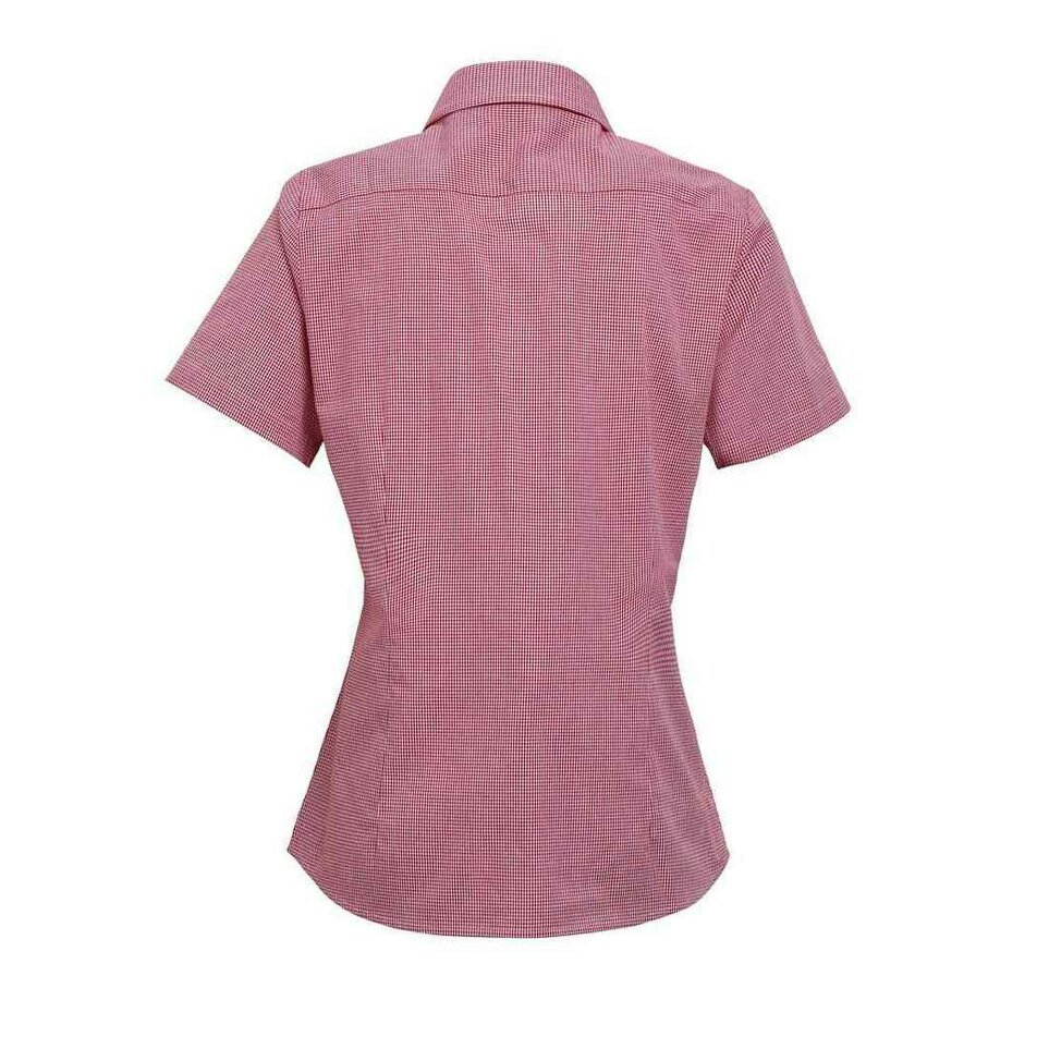 Premier Womens/Ladies Microcheck Short Sleeve Cotton Shirt - Red/White