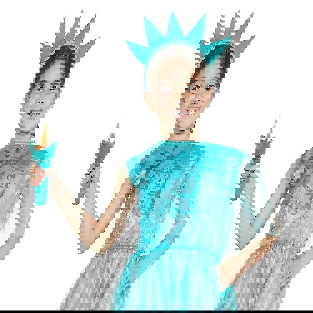 Bristol Novelty Girls Statue Of Liberty Costume With Plush Torch - Light Blue