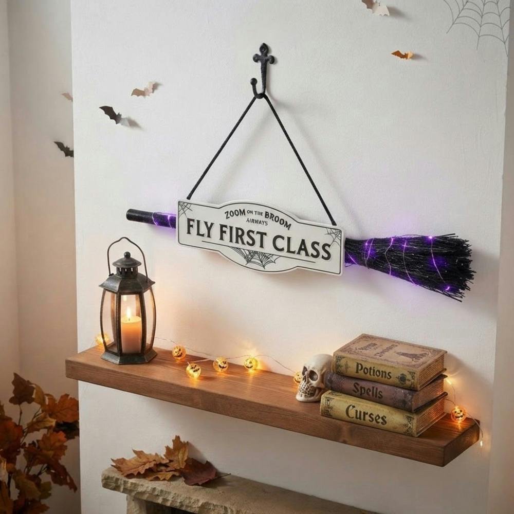 Garden Greatness Illuminated Halloween LED Broom Sign