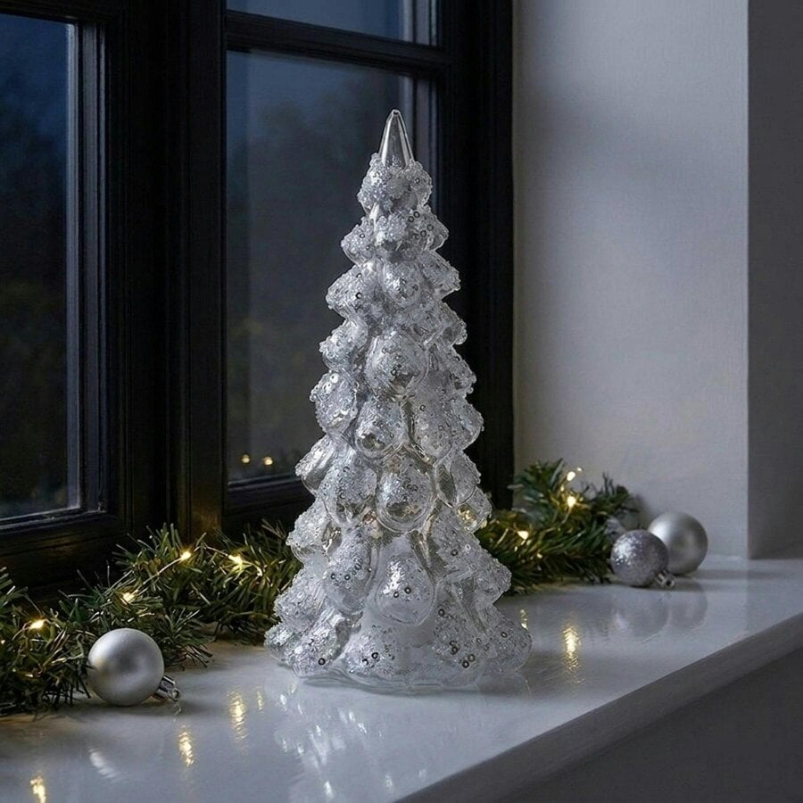 Garden Greatness Decorative Light Up Glass Silver Tree