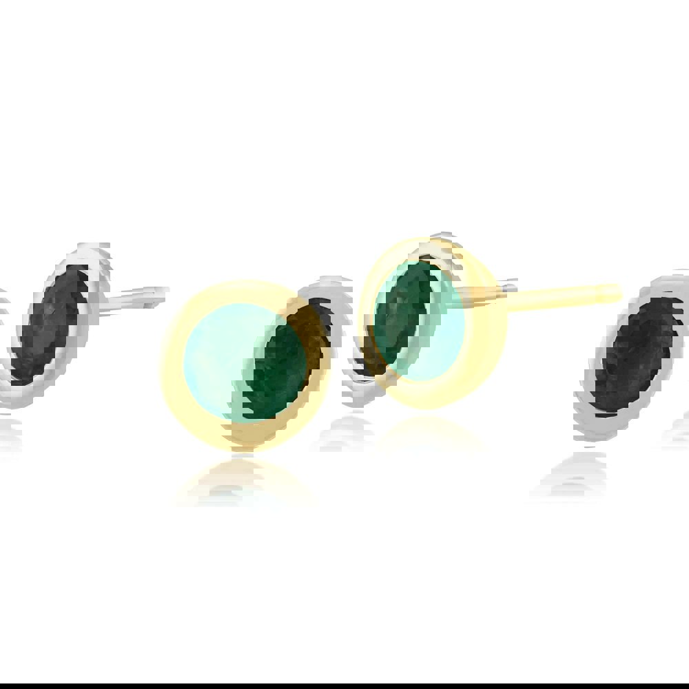 Classic Round Emerald Bezel Stud Earrings in 9ct Yellow Gold - Gemondo