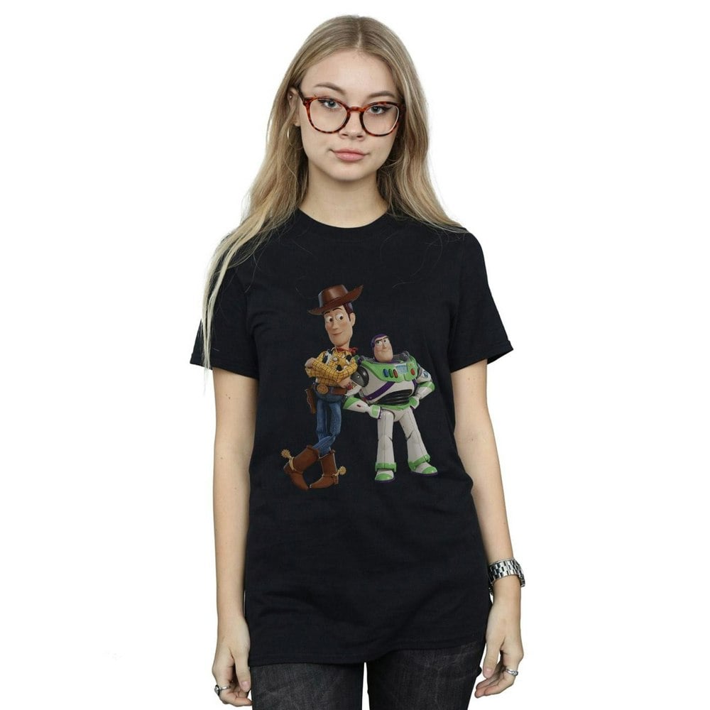 Disney Womens/Ladies Toy Story Buzz And Woody Standing Cotton Boyfriend T-Shirt - Black