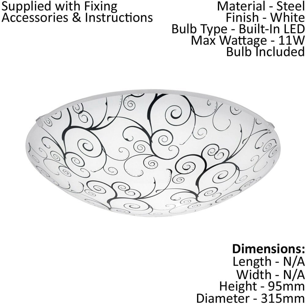 Wall Flush Ceiling Light Colour White Shade White Black Clear Glass Bulb LED 11W Loops
