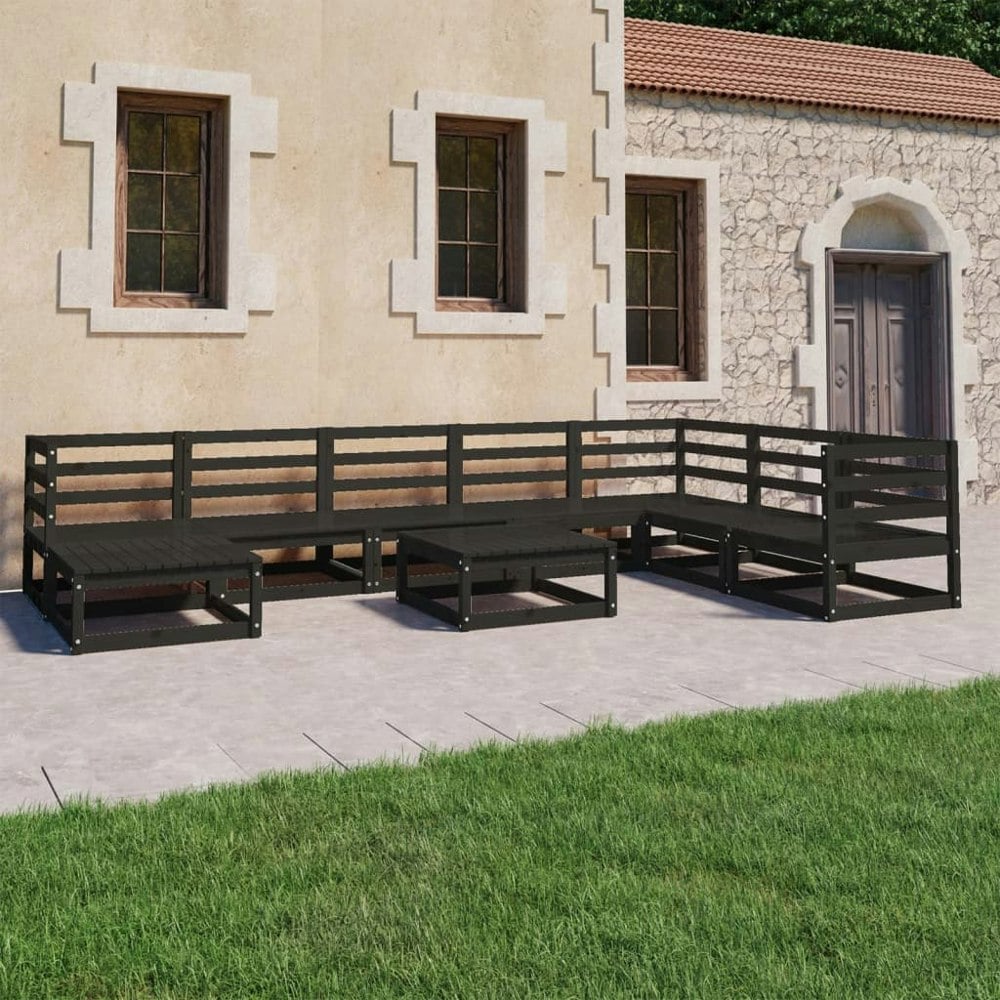 Berkfield 9 Piece Garden Lounge Set Black Solid Pinewood
