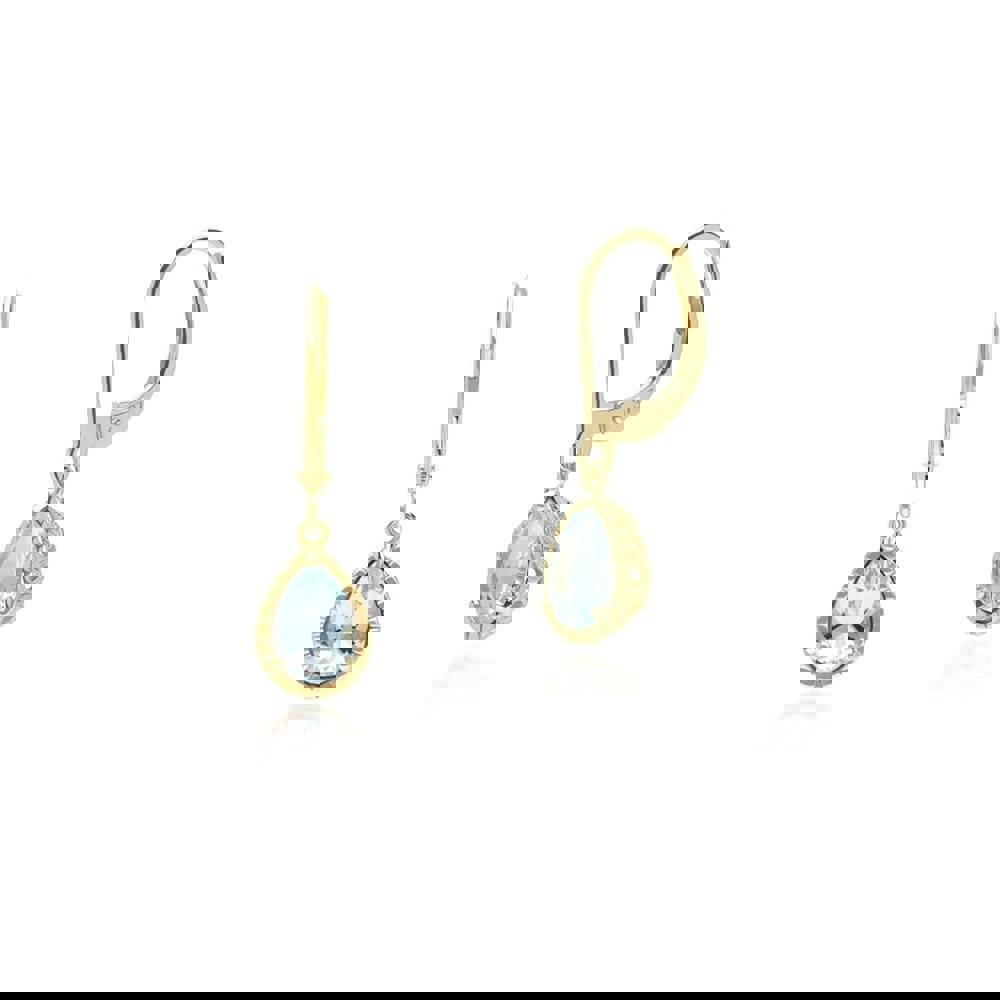 135E1811059 Classic Pear Aquamarine Dangle Earrings in 9ct Yellow Gold 1