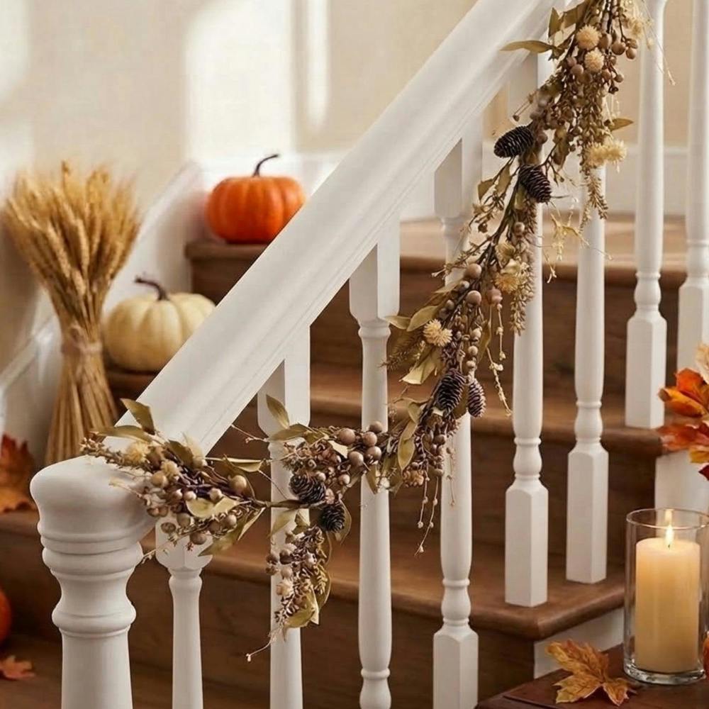 Garden Greatness 6ft Rustic Autumn Garland With Pinecones