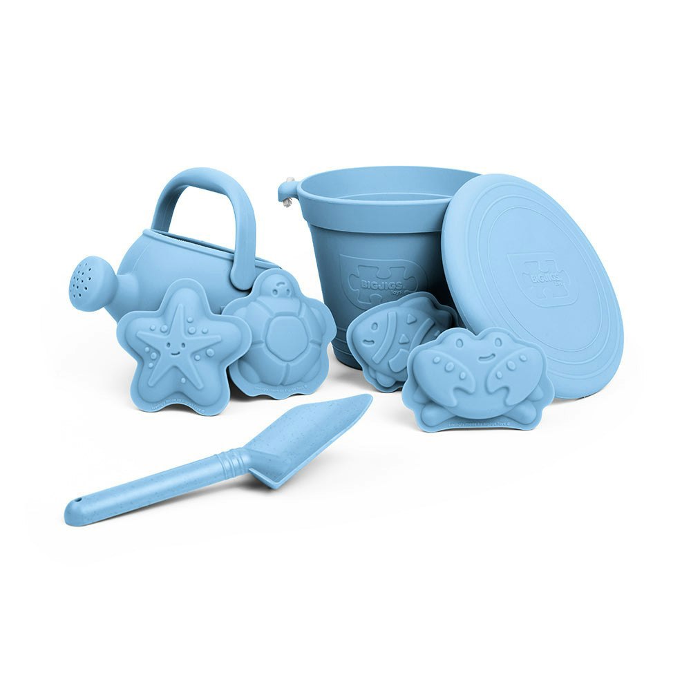 Bigjigs Toys 5 Piece Silicone Beach Toy Bundle, Sand Toys - Powder Blue