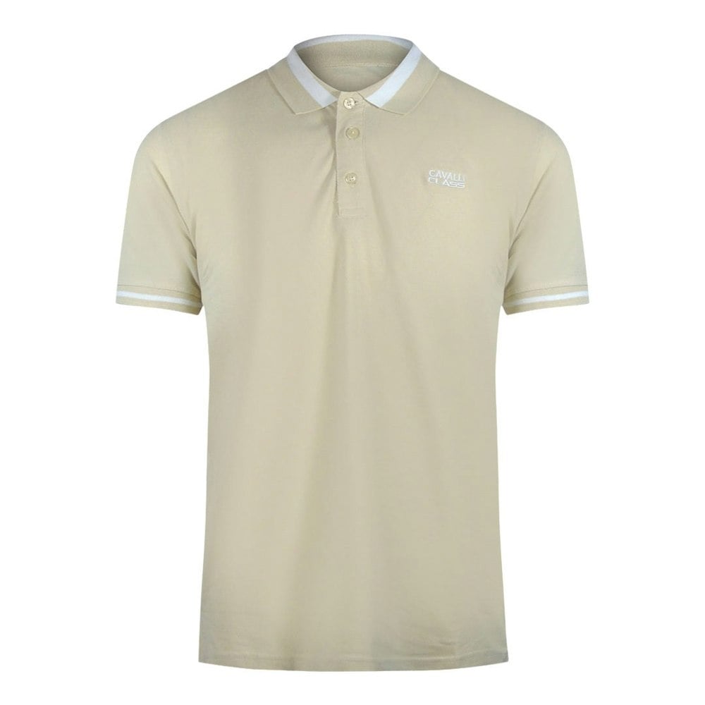 Cavalli Class Bold Stripe Beige Sand Polo Shirt