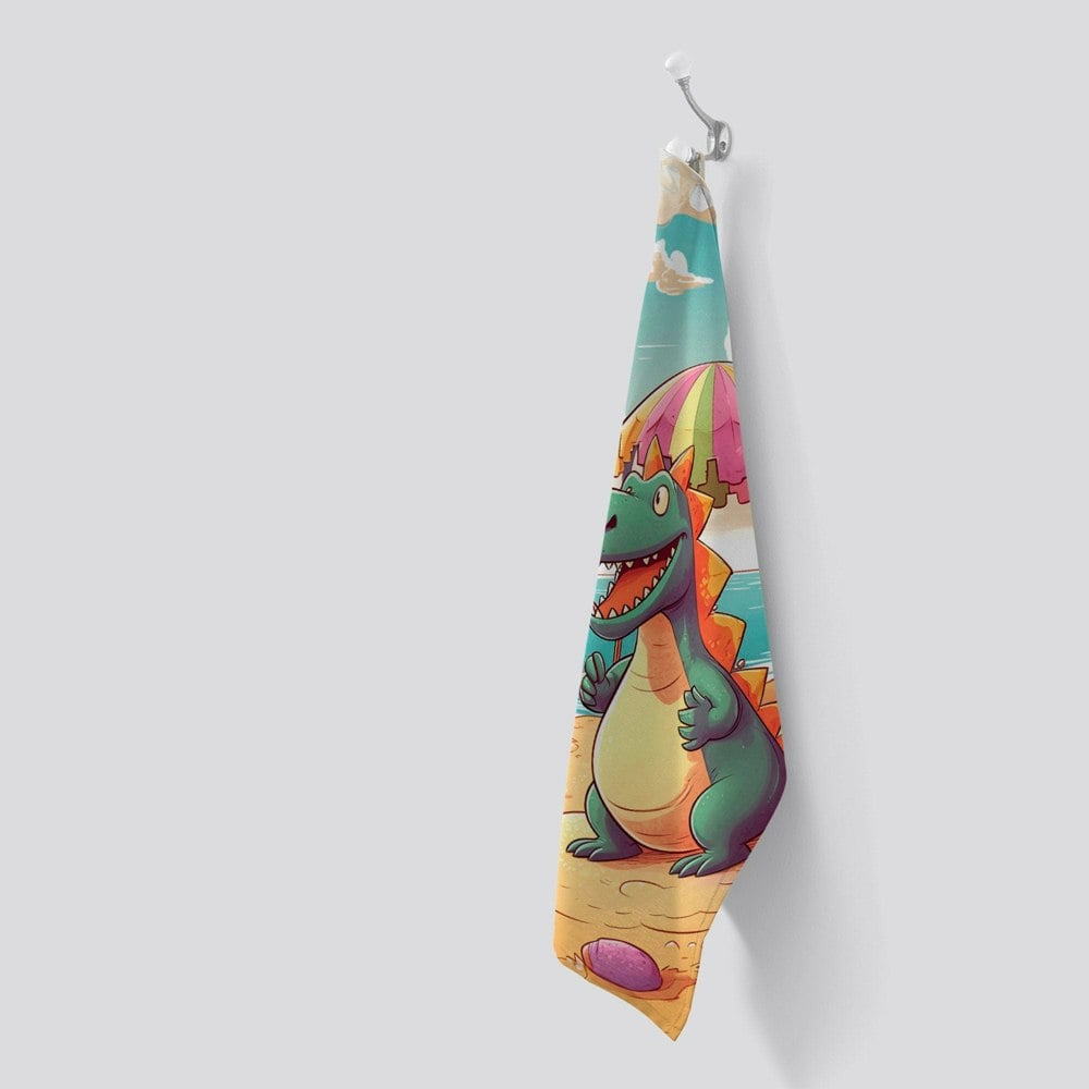Warren Reed Dragon On A Beach Holiday Tea Towel