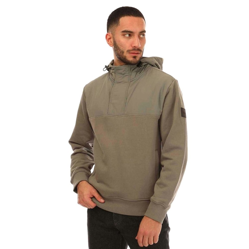 Boss Mens Panelled Relaxed Fit Hoodie - Brown
