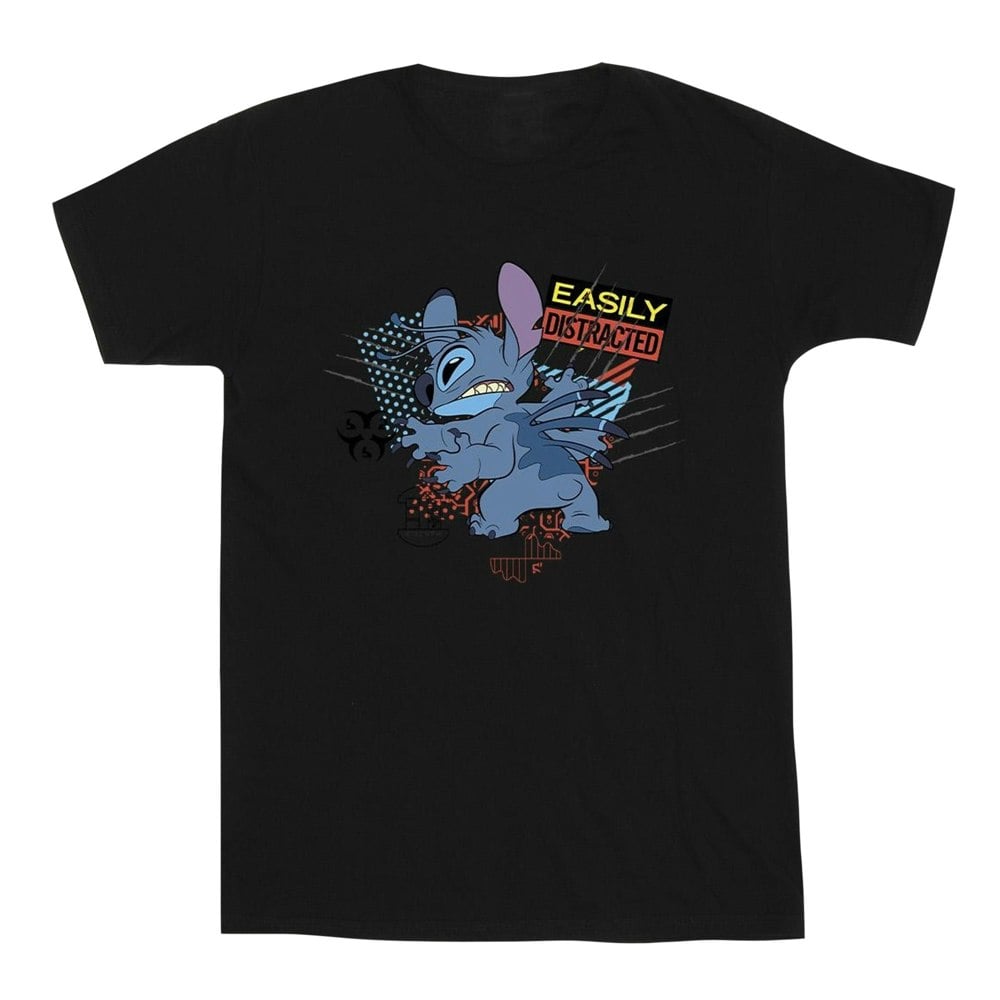 Disney Mens Lilo And Stitch Easily Distracted T-Shirt - Black