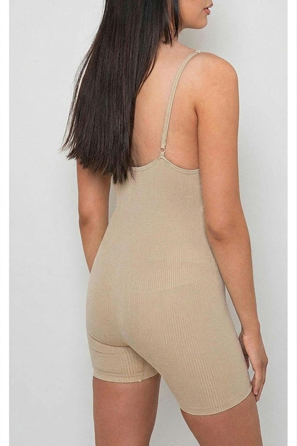 ikrush Fern Seamless Ribbed Sleeveless Strap Bodycon Jumpsuit