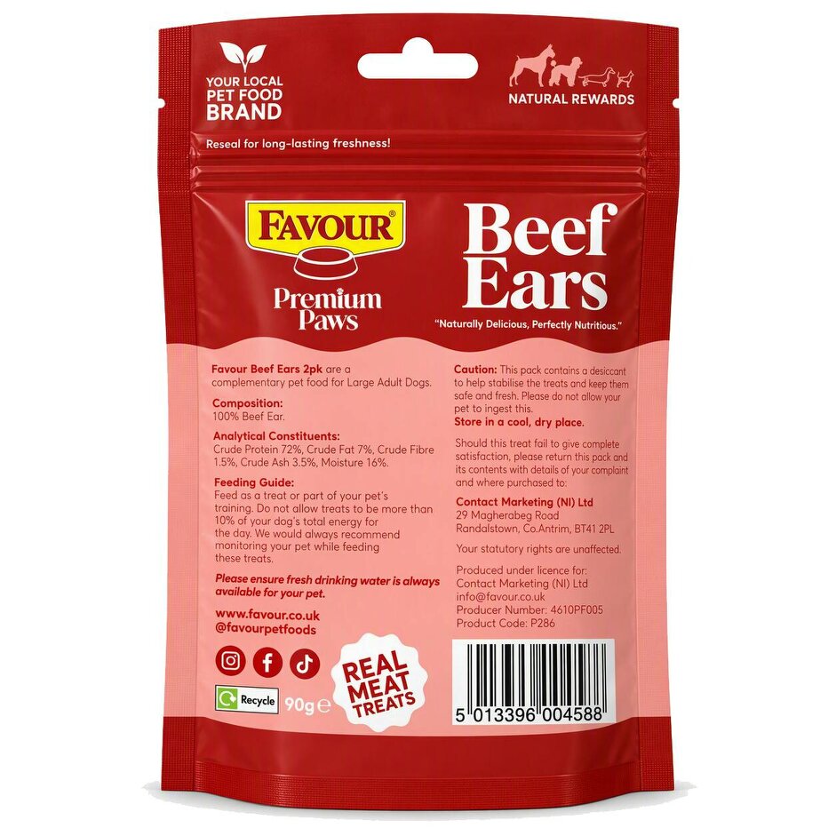 Favour Premium Paws Beef Ears Dog Treats 2 Pack, 90g