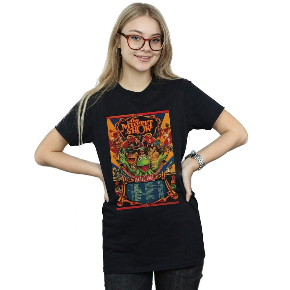 Disney Womens/Ladies The Muppets The Muppet Show Poster Cotton Boyfriend T-Shirt - Black