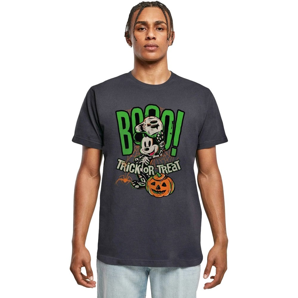 Disney Mens Boo Trick Or Treat Mickey Mouse Cotton T-Shirt - Navy Blue