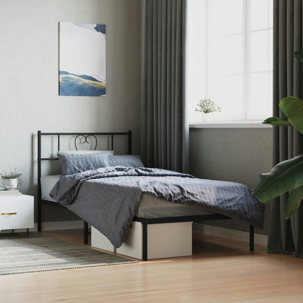 Berkfield Metal Bed Frame with Headboard Black 100x190 cm