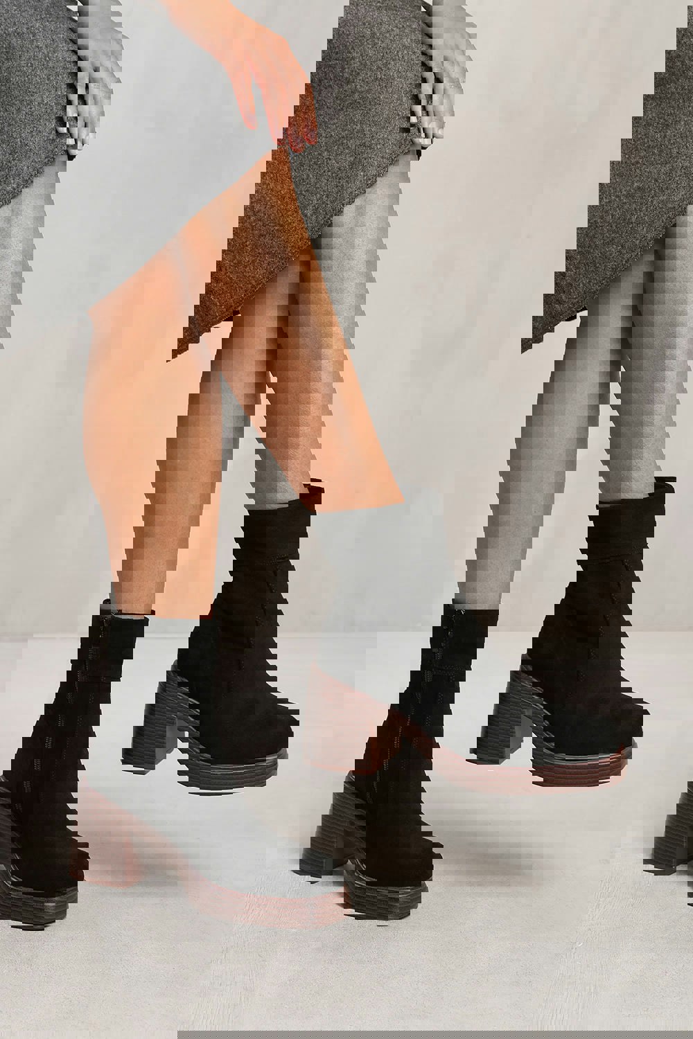 Where's That From Nyra Ankle Boot With Side Zip and Chunky Heel in Black Suede