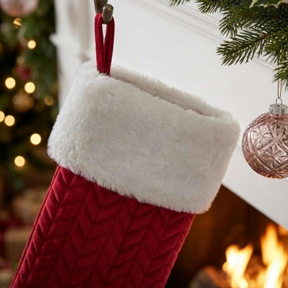 Garden Greatness Chevron Fur Trimmed Christmas Stocking