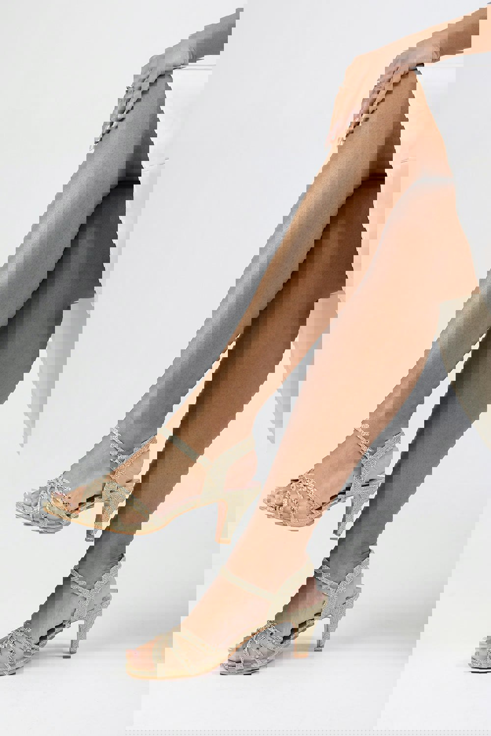 Where's That From Reese Diamante Mesh Strappy Heel in Gold Glitter