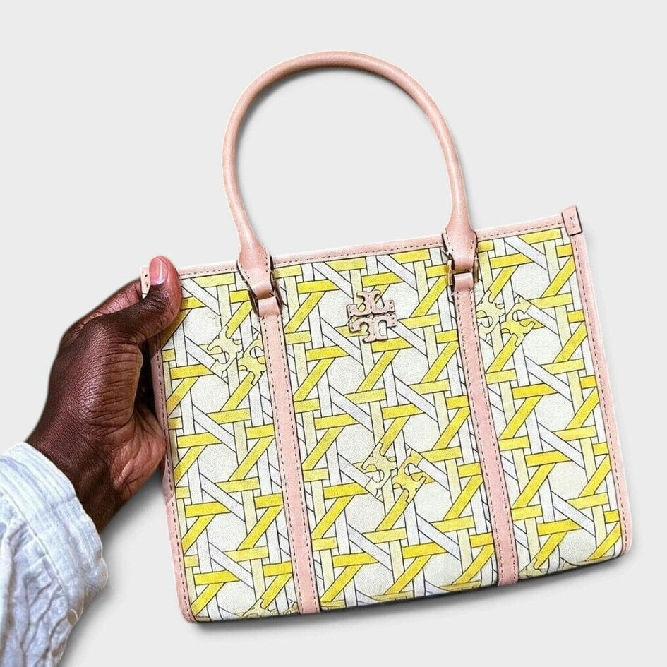 Tory Burch Blake Basketweave Small Tote Yellow