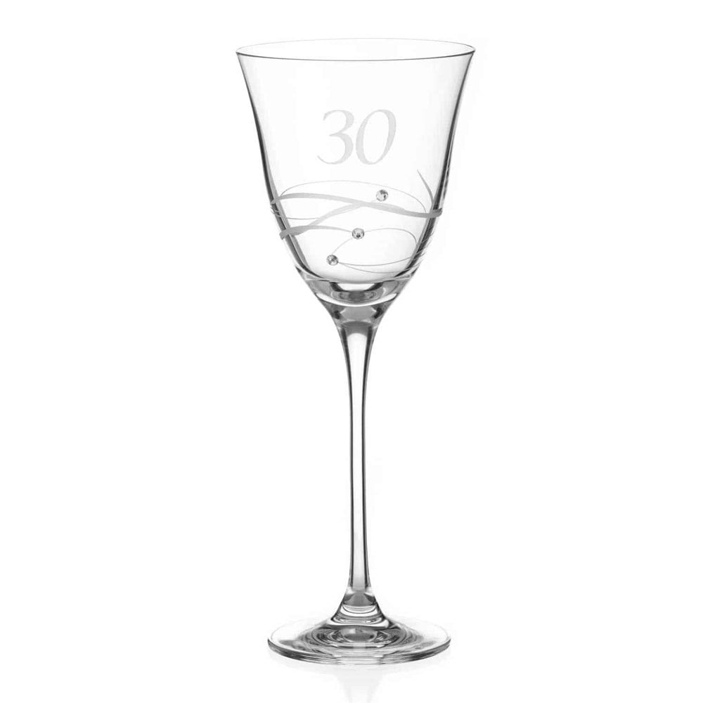 Diamante 30th Birthday Spiral Wine Glass Adorned with Crystals by Swarovski®