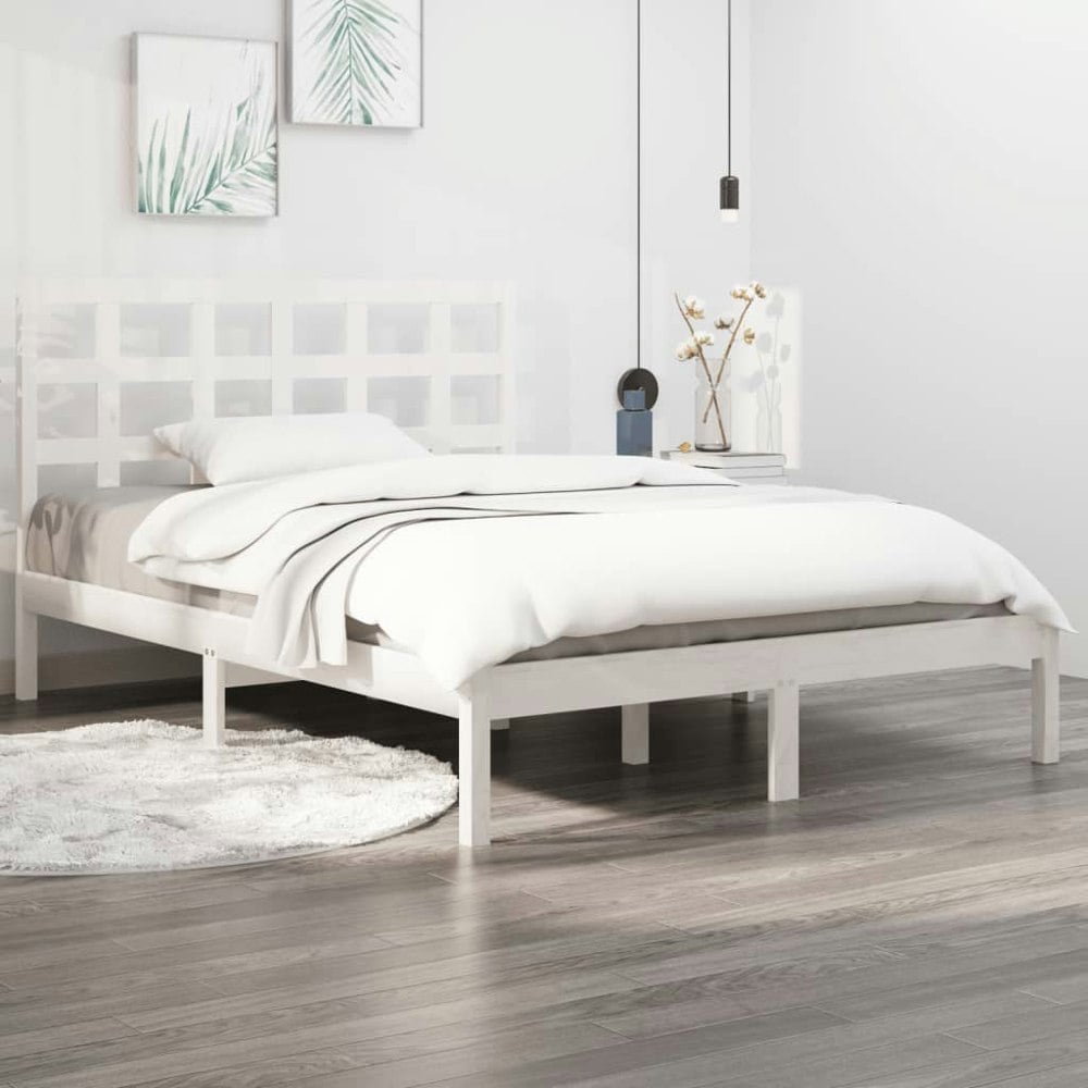 Berkfield Bed Frame White Solid Wood 140x200 cm