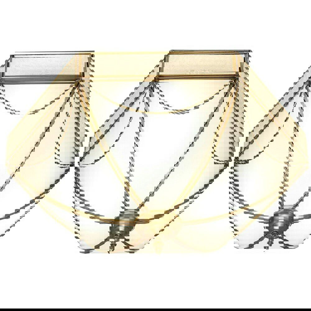 Luxury Flush Ceiling Light Antique Brass & Frosted Glass Traditional Hexagon Loops